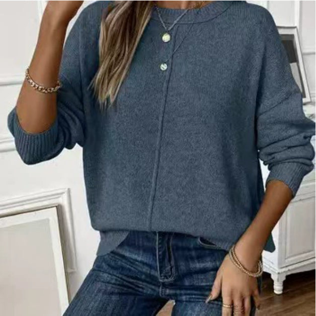 Perpetua | Button Detail Crew Neck Sweater
