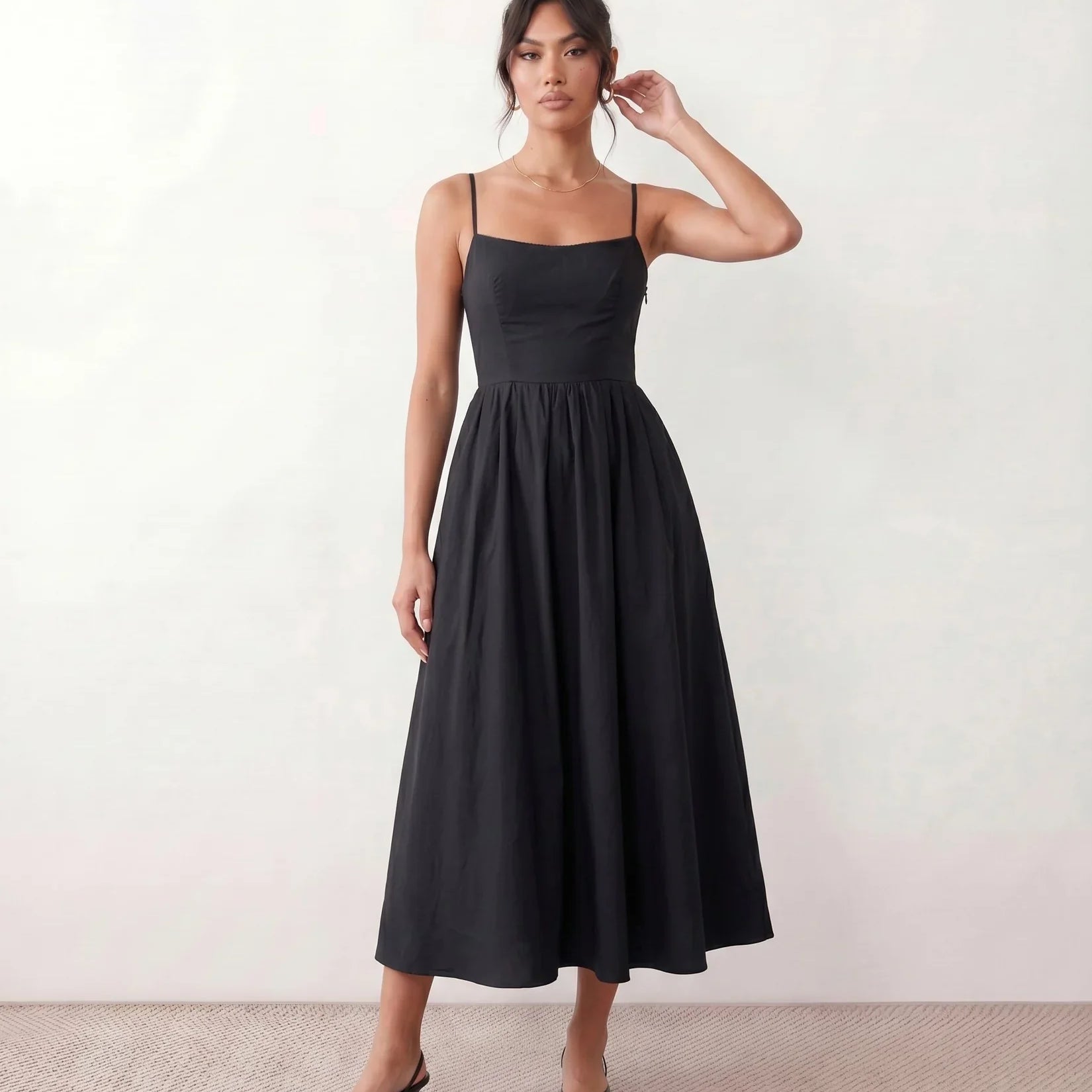 Margaret | Square Neck Midi Dress Spaghetti Straps