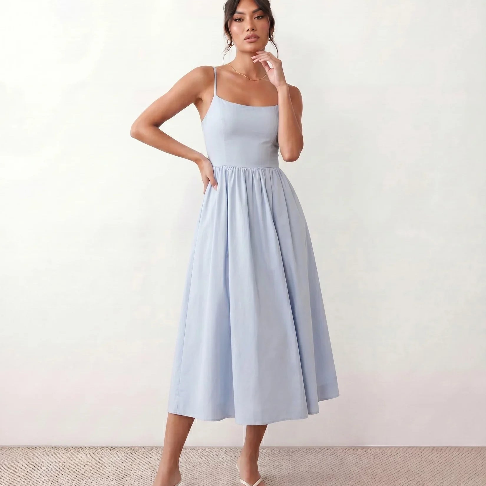 Margaret | Square Neck Midi Dress Spaghetti Straps