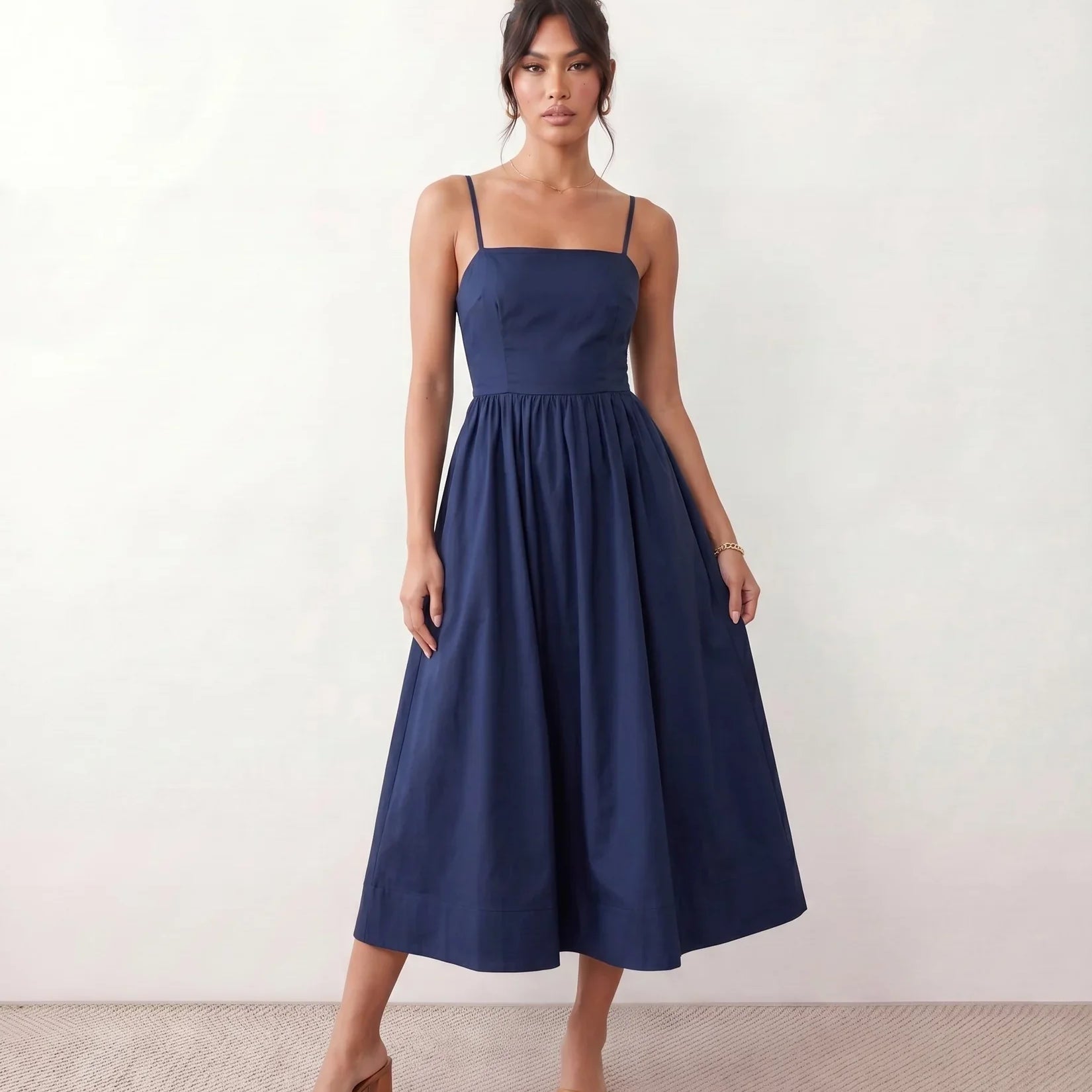 Margaret | Square Neck Midi Dress Spaghetti Straps