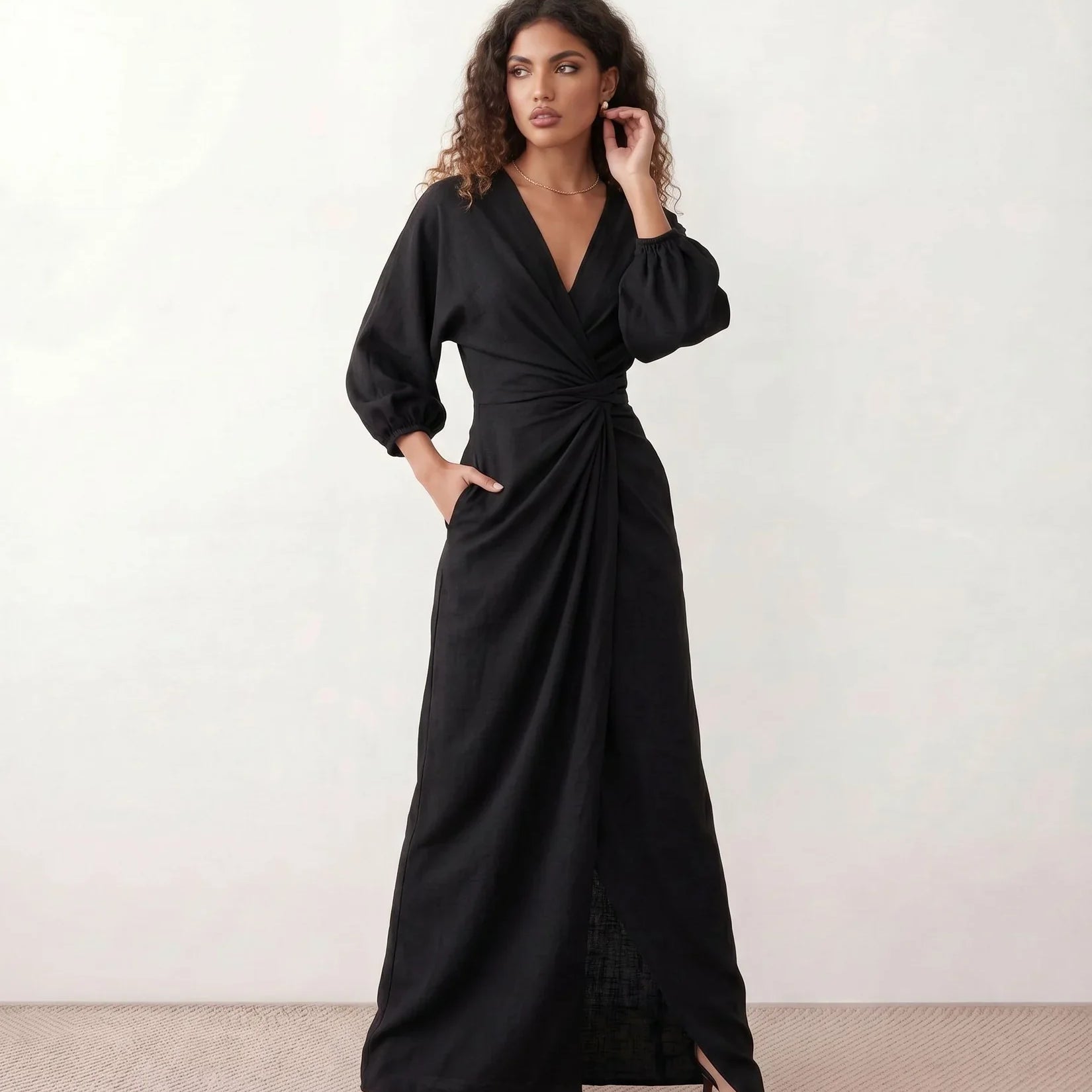 Marguerite | Wrap Maxi Dress V Neck Balloon Sleeve