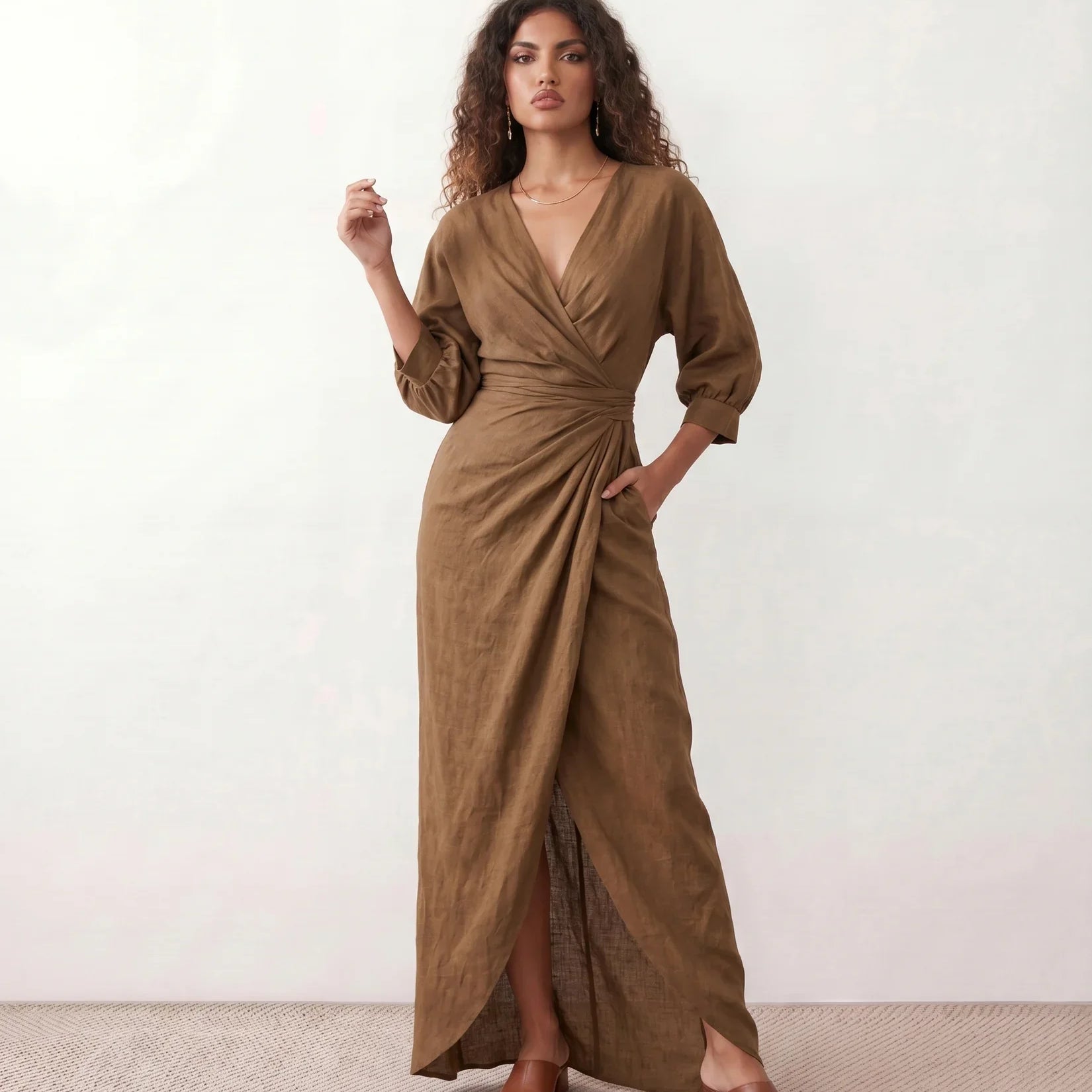 Marguerite | Wrap Maxi Dress V Neck Balloon Sleeve