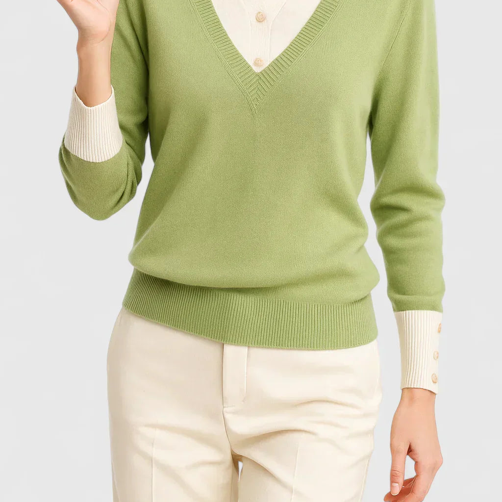 Marie | Women's Contrast Collar V-Neck Knit Sweater