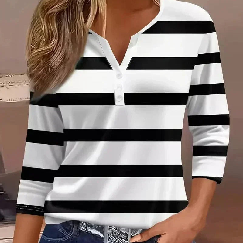 Ema | Striped Henley Neck Top