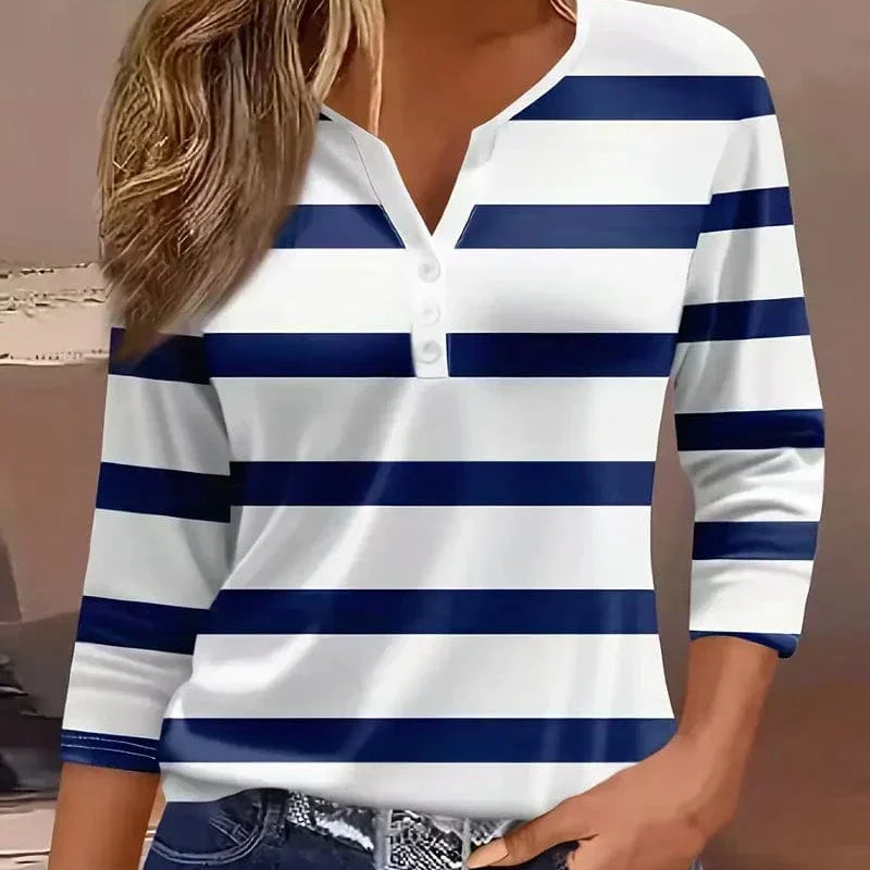 Ema | Striped Henley Neck Top