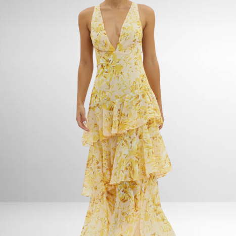 Georgina | Abstract Print Tiered Maxi Dress