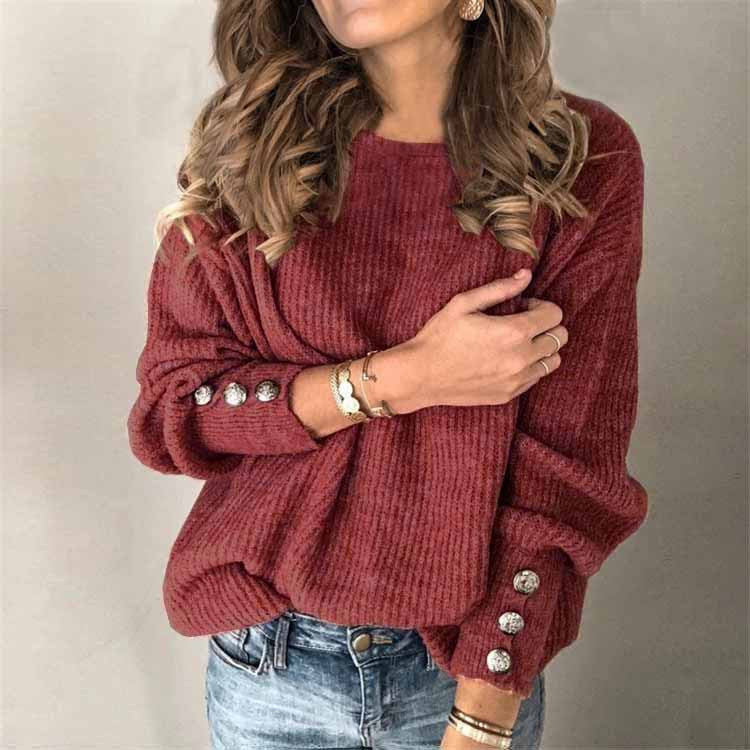 Almira | Ribbed Sweater Button Cuff Detail