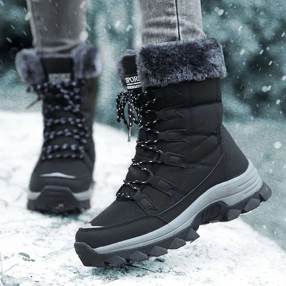 Cerys | Faux Fur Trim Lace-Up Snow Boot