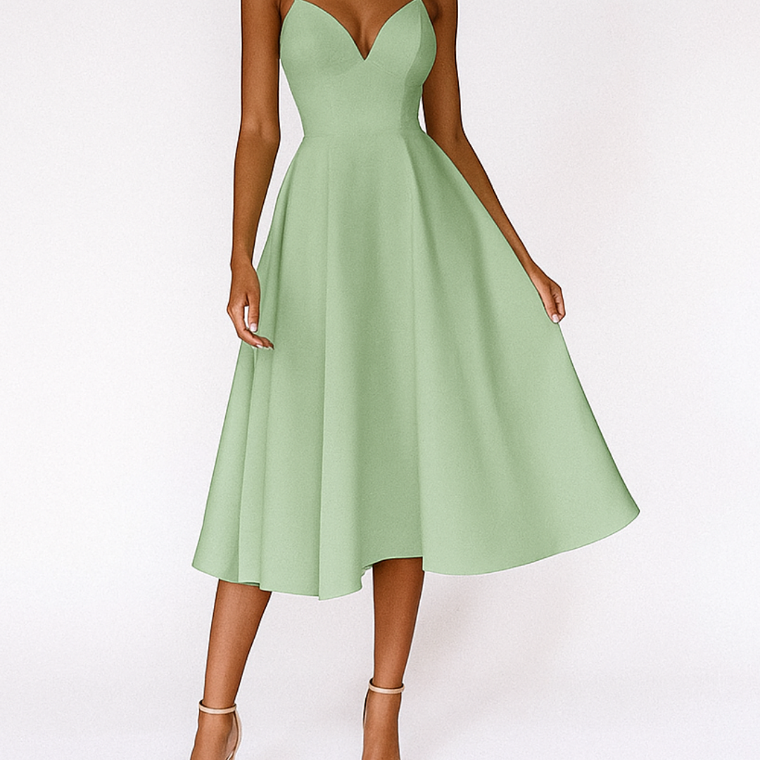 Rónán | Satin A-Line Midi Dress – Bridal & Prom