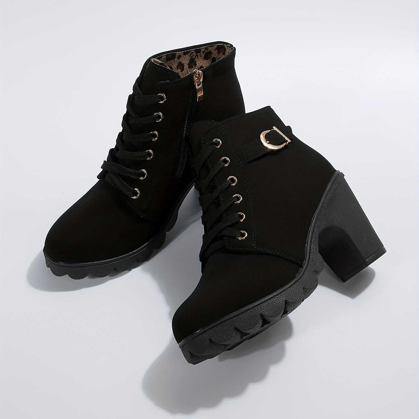 Briar | Lace Up Ankle Boots Chunky Block Heel Buckle