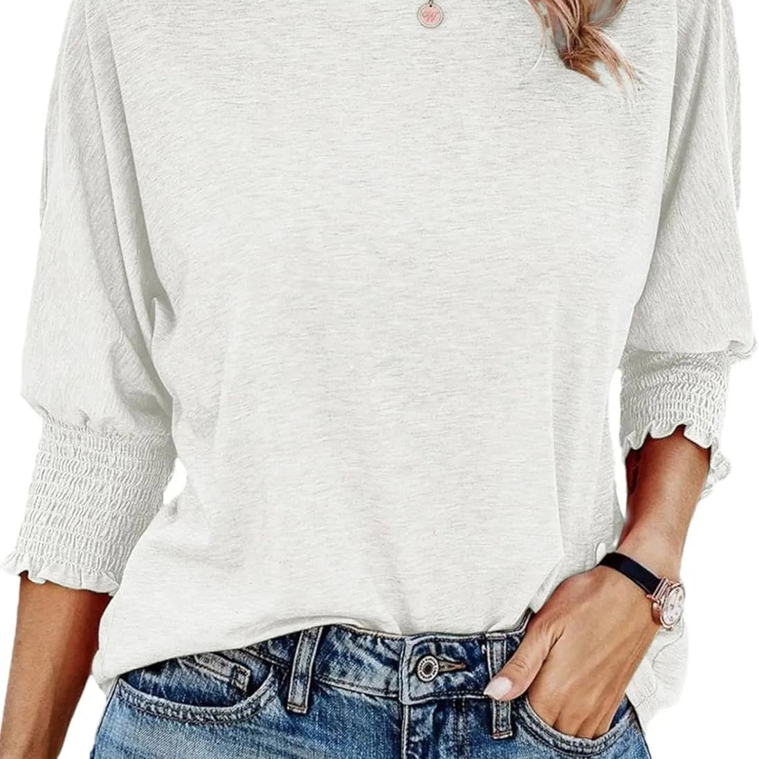 Freya | Batwing Sleeve Smocked Cuff Blouse