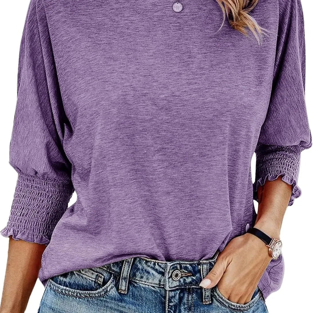 Freya | Batwing Sleeve Smocked Cuff Blouse
