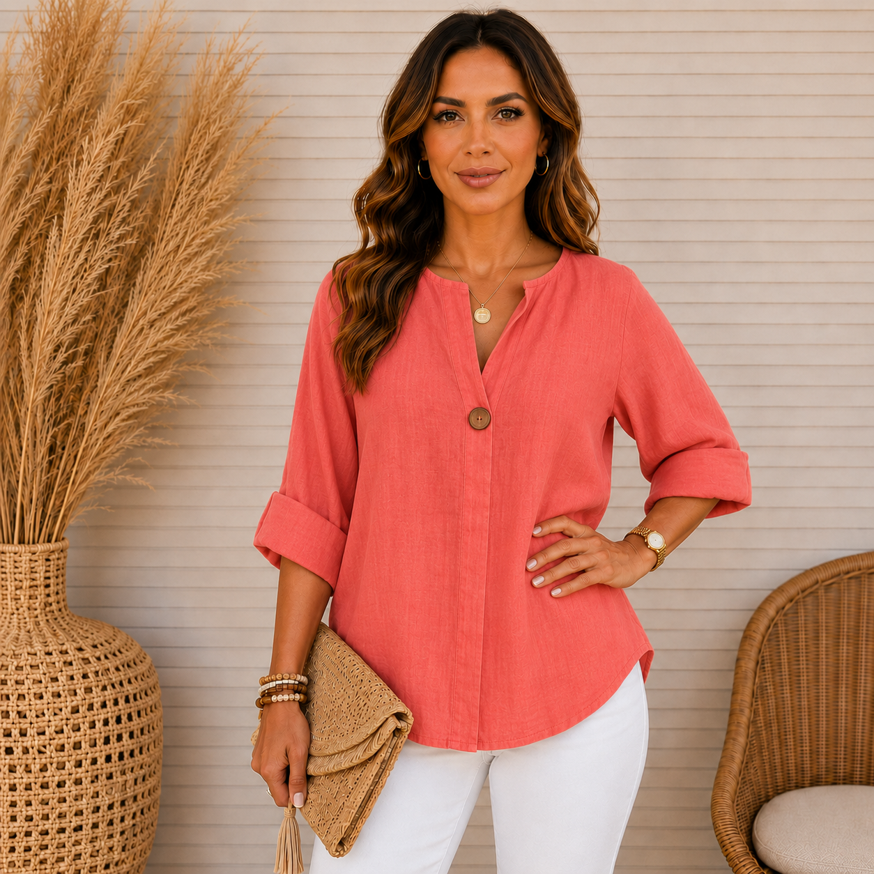 Fenella | Linen Blend Button Blouse