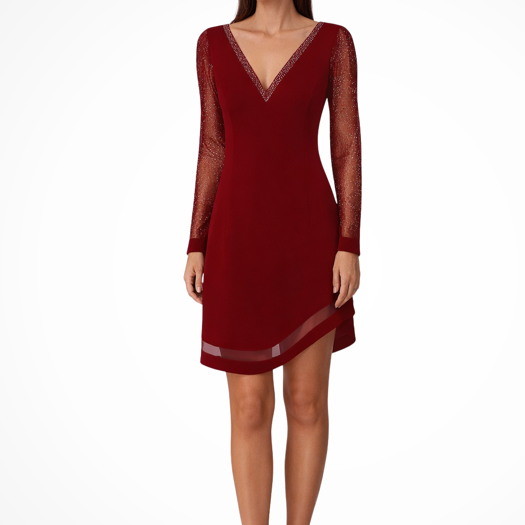 Fearga | Lace Sleeve Mini Dress V Neck Long Sleeve