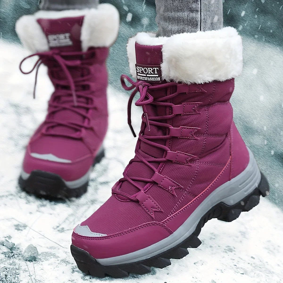 Cerys | Faux Fur Trim Lace-Up Snow Boot