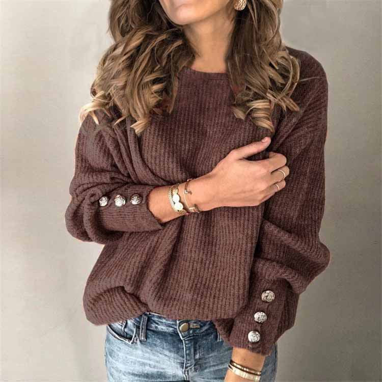Almira | Ribbed Sweater Button Cuff Detail