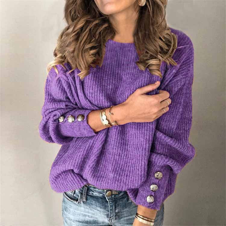 Almira | Ribbed Sweater Button Cuff Detail