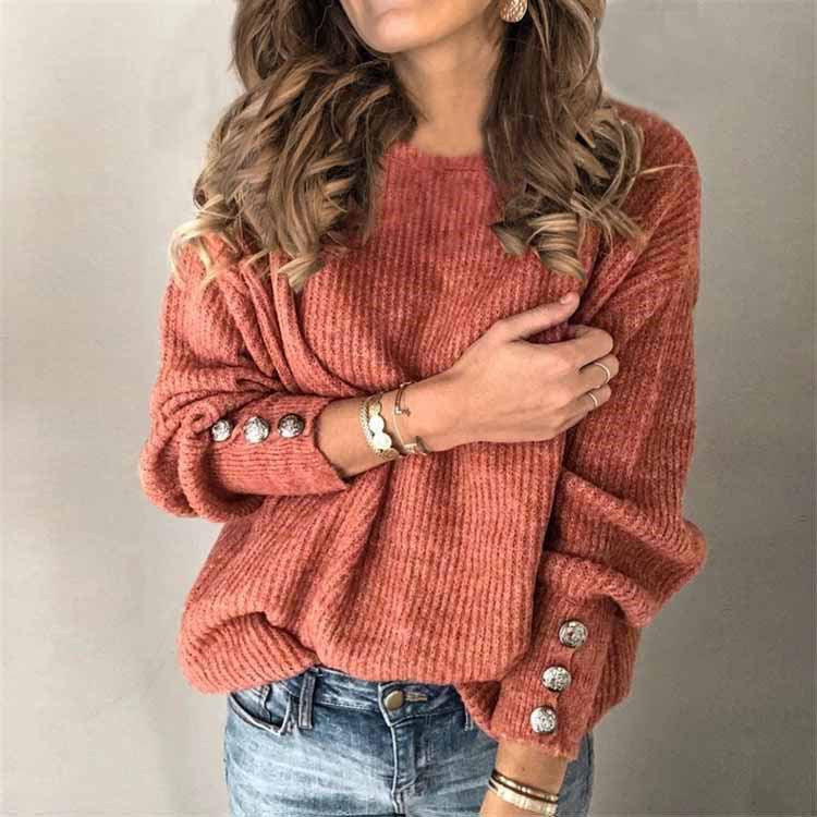 Almira | Ribbed Sweater Button Cuff Detail