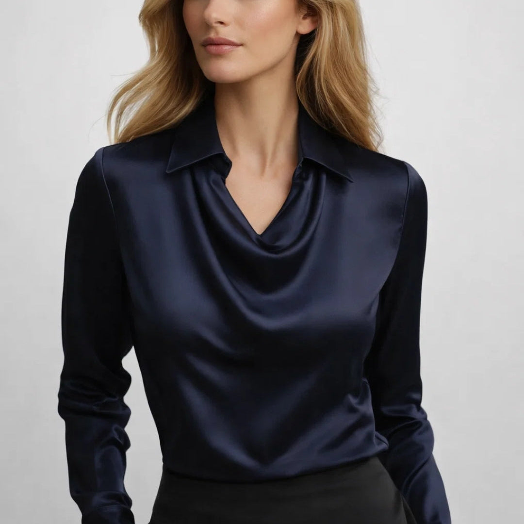 Marcelline | Draped Cowl Collar Satin Blouse