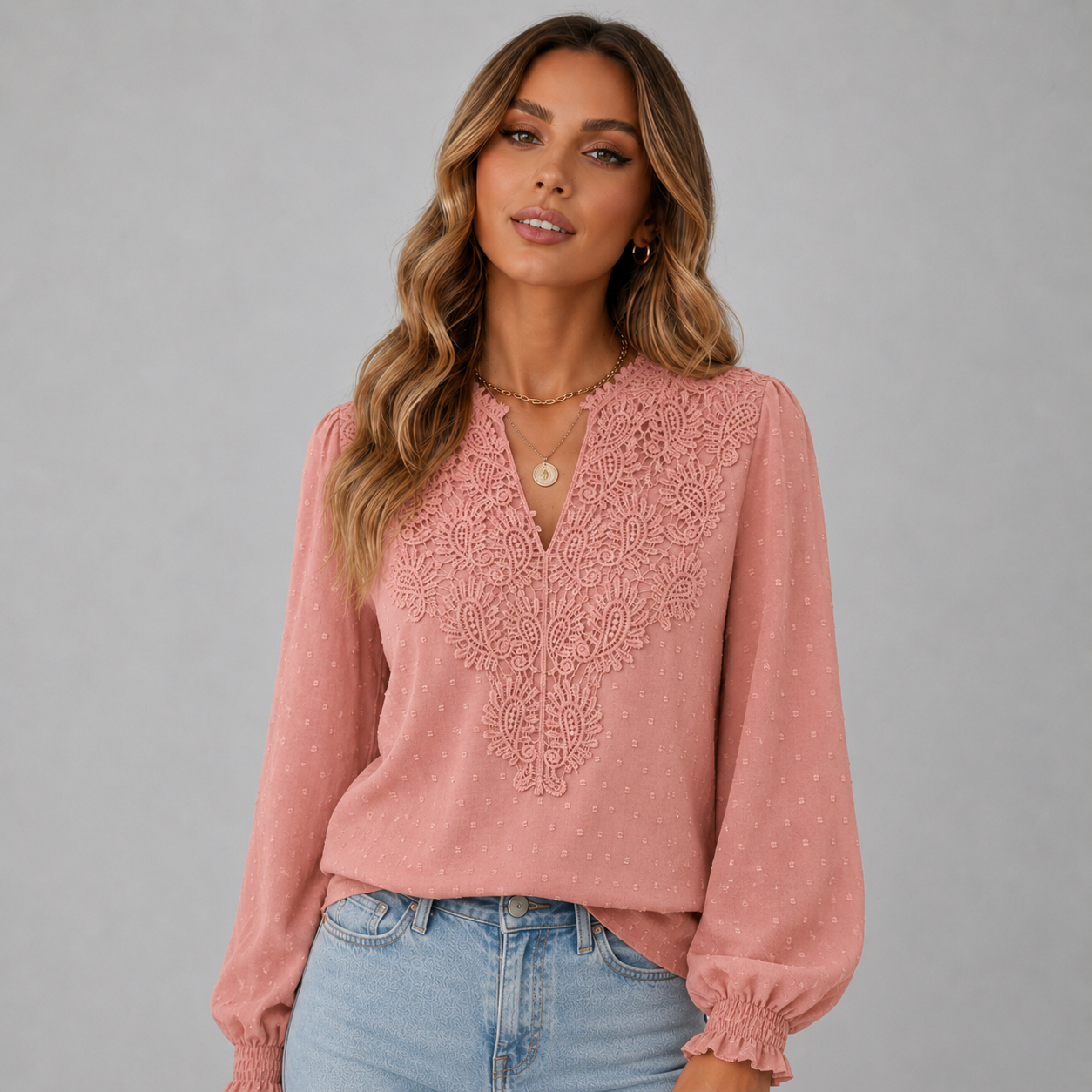 Eulalia | Crochet Trim V Neck Blouse