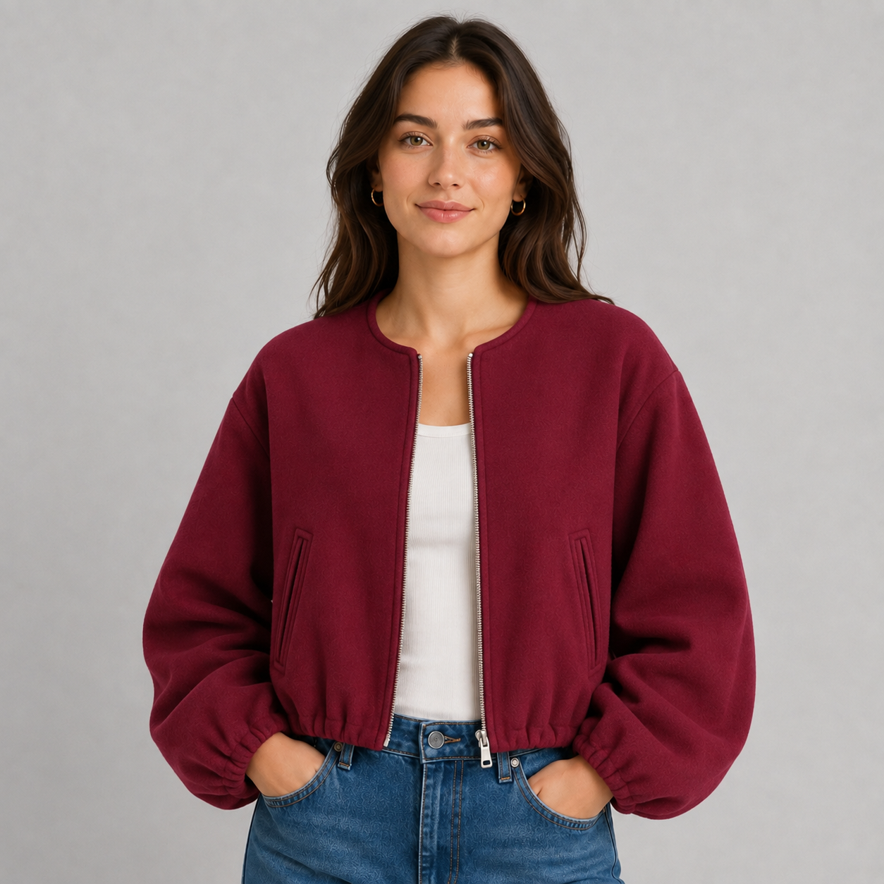 Auden | Women's Wool Bomber Jacket with Round Neck