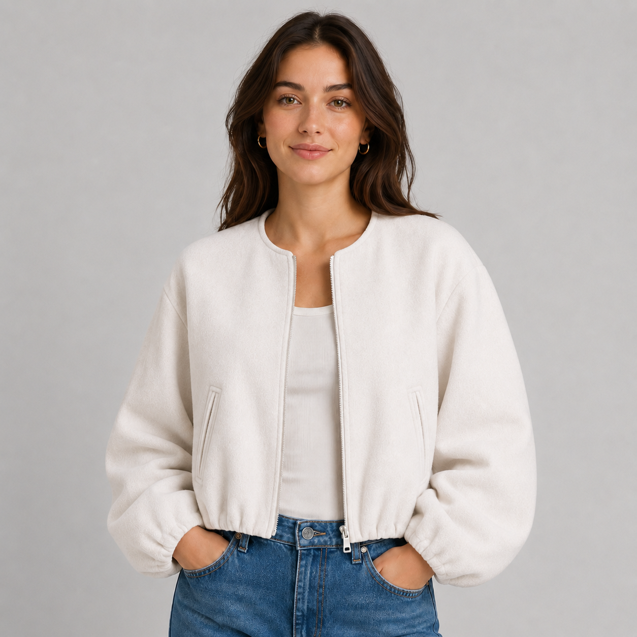Auden | Women's Wool Bomber Jacket with Round Neck