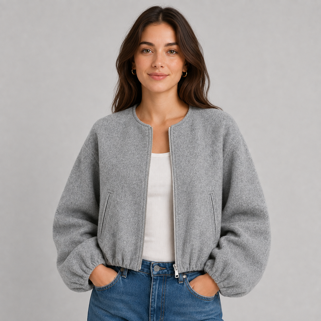 Auden | Women's Wool Bomber Jacket with Round Neck