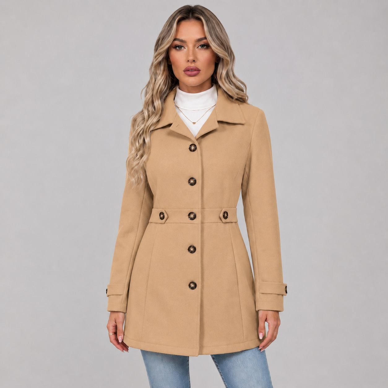 Fenn | Women's Single Breasted Wool Coat with Belted Waist