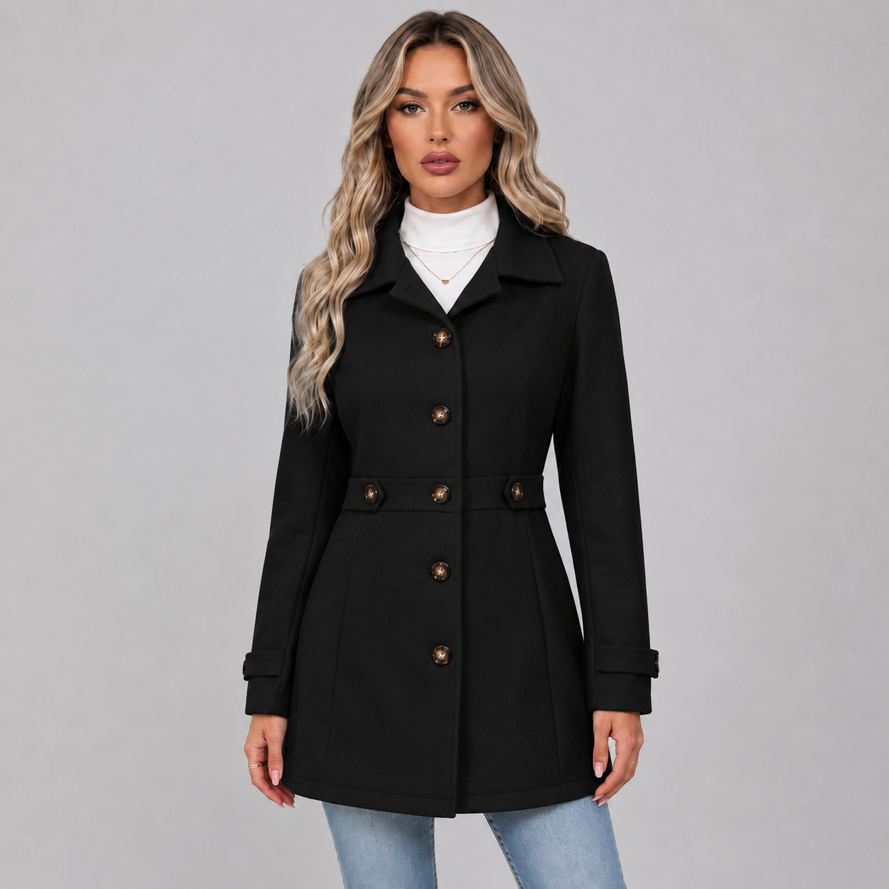 Fenn | Women's Single Breasted Wool Coat with Belted Waist