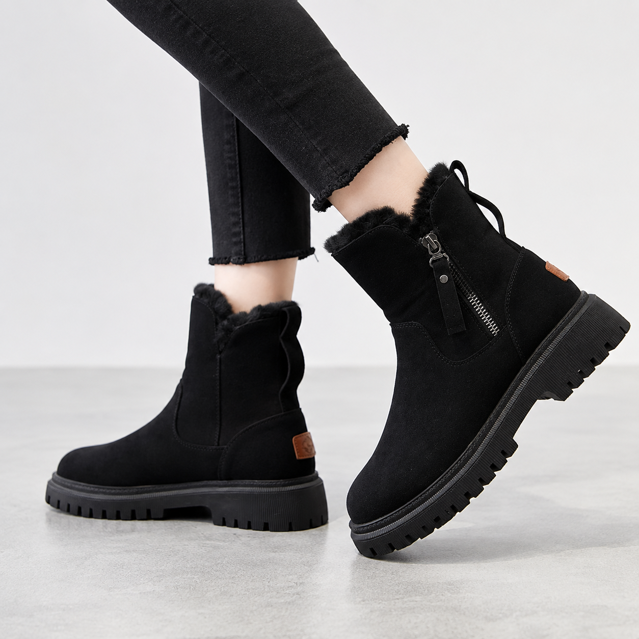 Winterly | Suede Ankle Boots Fur Lined Chunky Sole