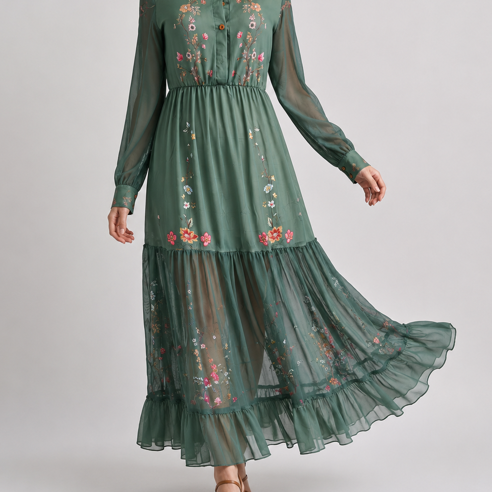 Constance | Embroidered Shirt Maxi Dress