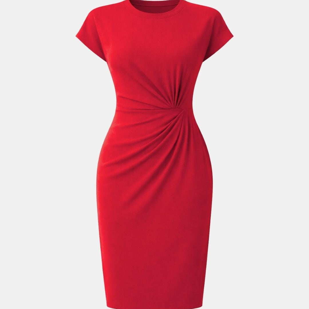 Treasa | Ruched Bodycon Midi Dress Cap Sleeve