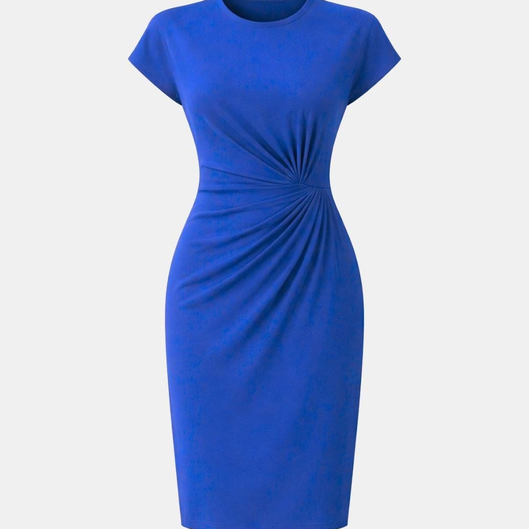 Treasa | Ruched Bodycon Midi Dress Cap Sleeve