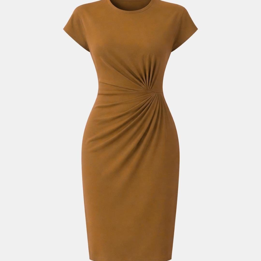 Treasa | Ruched Bodycon Midi Dress Cap Sleeve