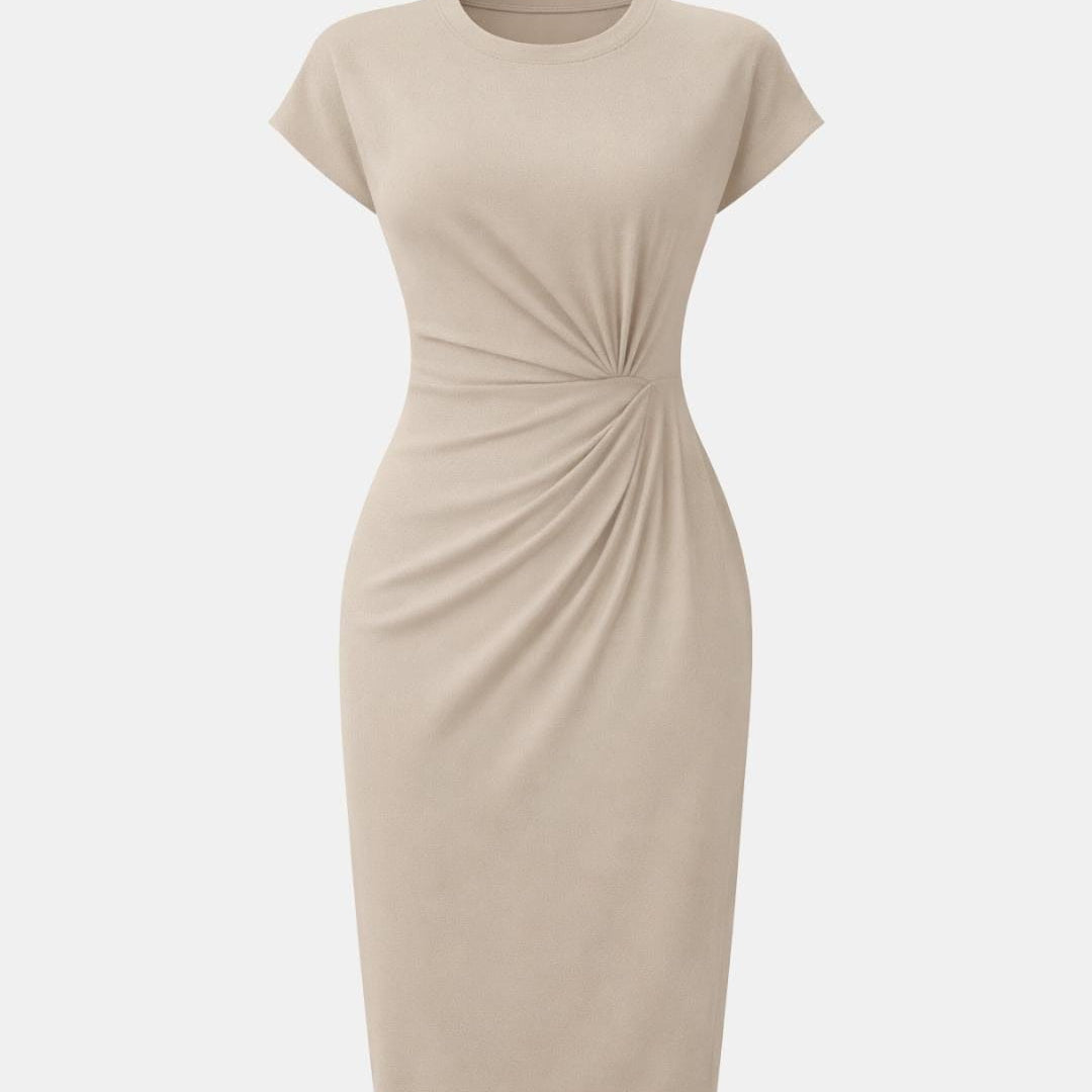 Treasa | Ruched Bodycon Midi Dress Cap Sleeve
