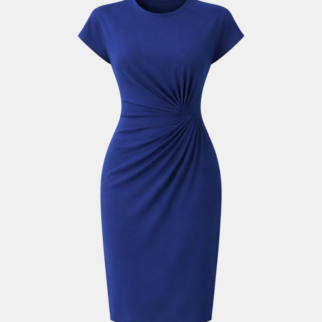 Treasa | Ruched Bodycon Midi Dress Cap Sleeve