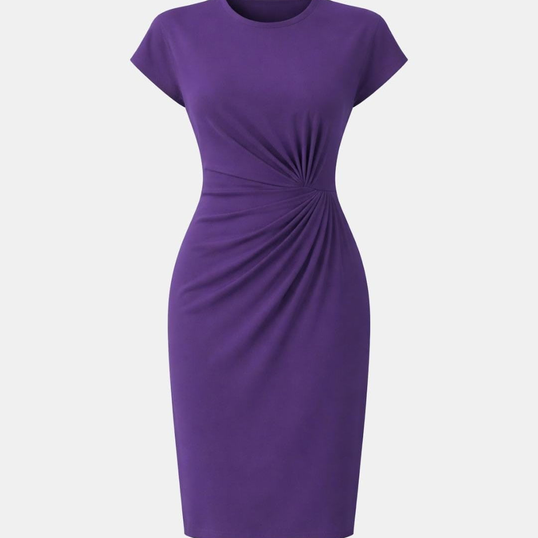 Treasa | Ruched Bodycon Midi Dress Cap Sleeve