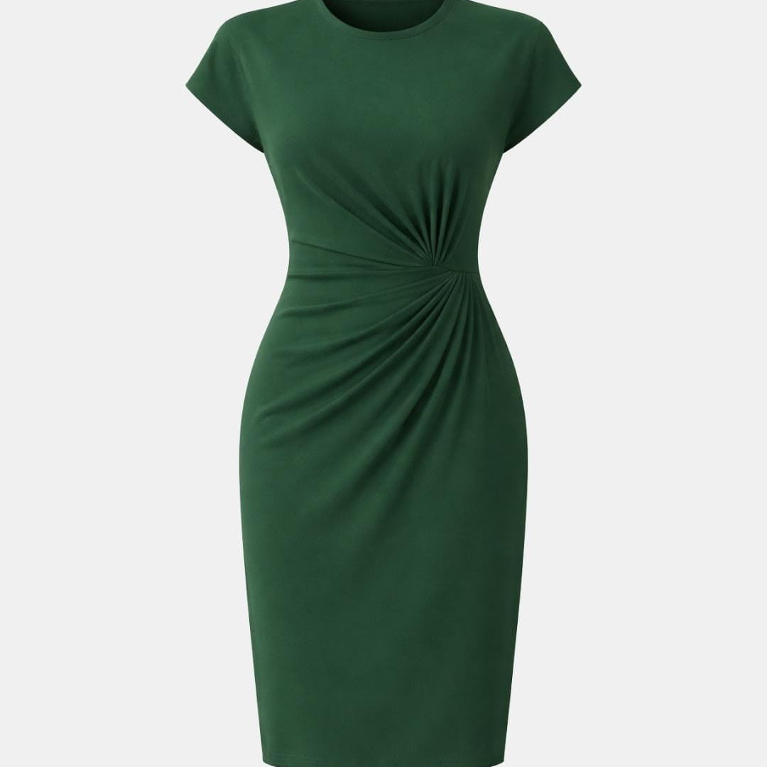 Treasa | Ruched Bodycon Midi Dress Cap Sleeve