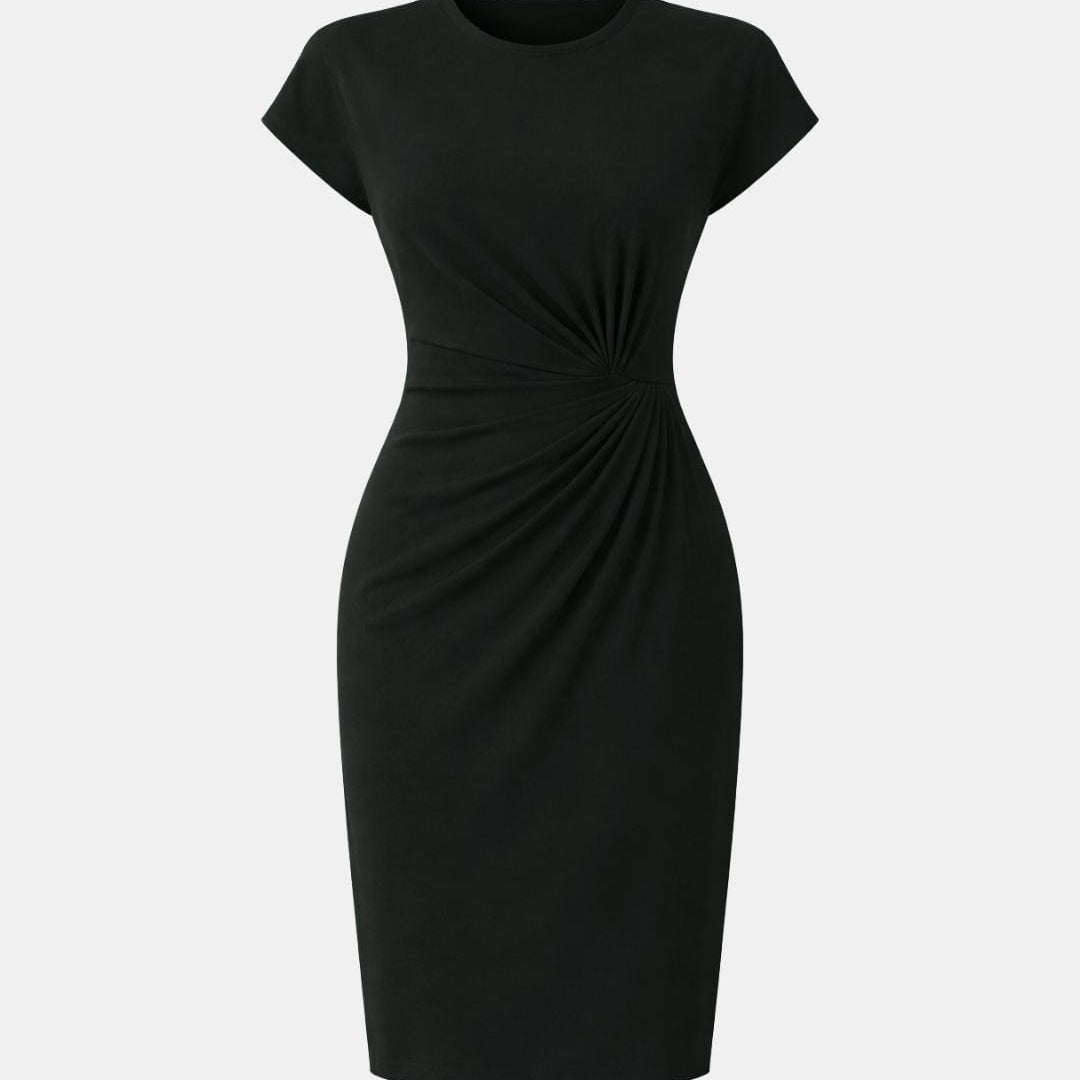 Treasa | Ruched Bodycon Midi Dress Cap Sleeve