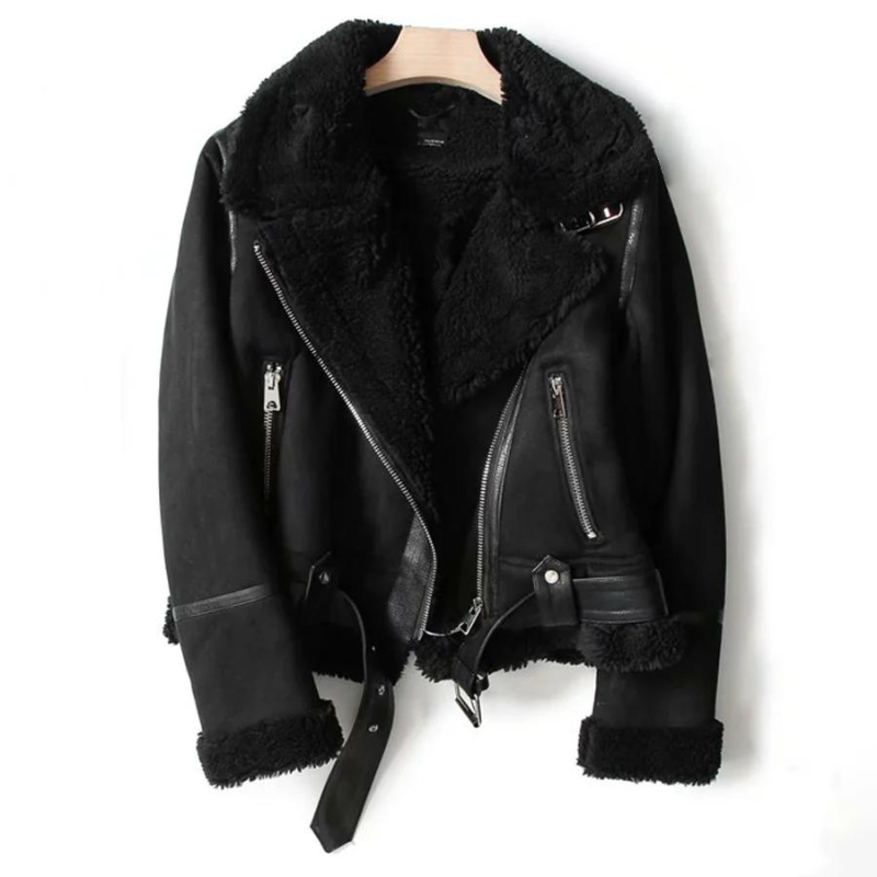 Ashford | Women's Faux Shearling Suede Biker Jacket with Fleece Collar