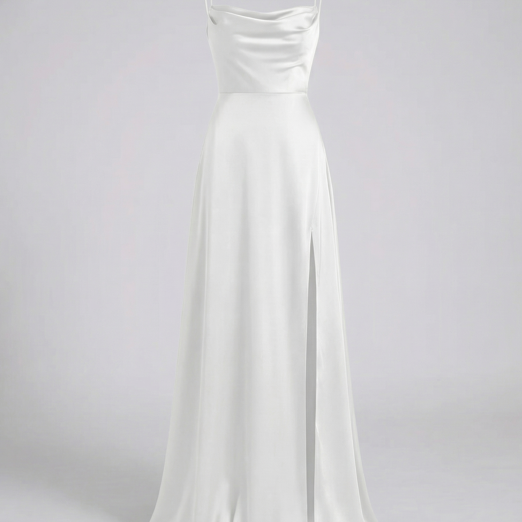 Lasairfhíona | Satin Cowl Neck Maxi Dress Spaghetti Straps Slit – Prom, Bridesmaid & Formal