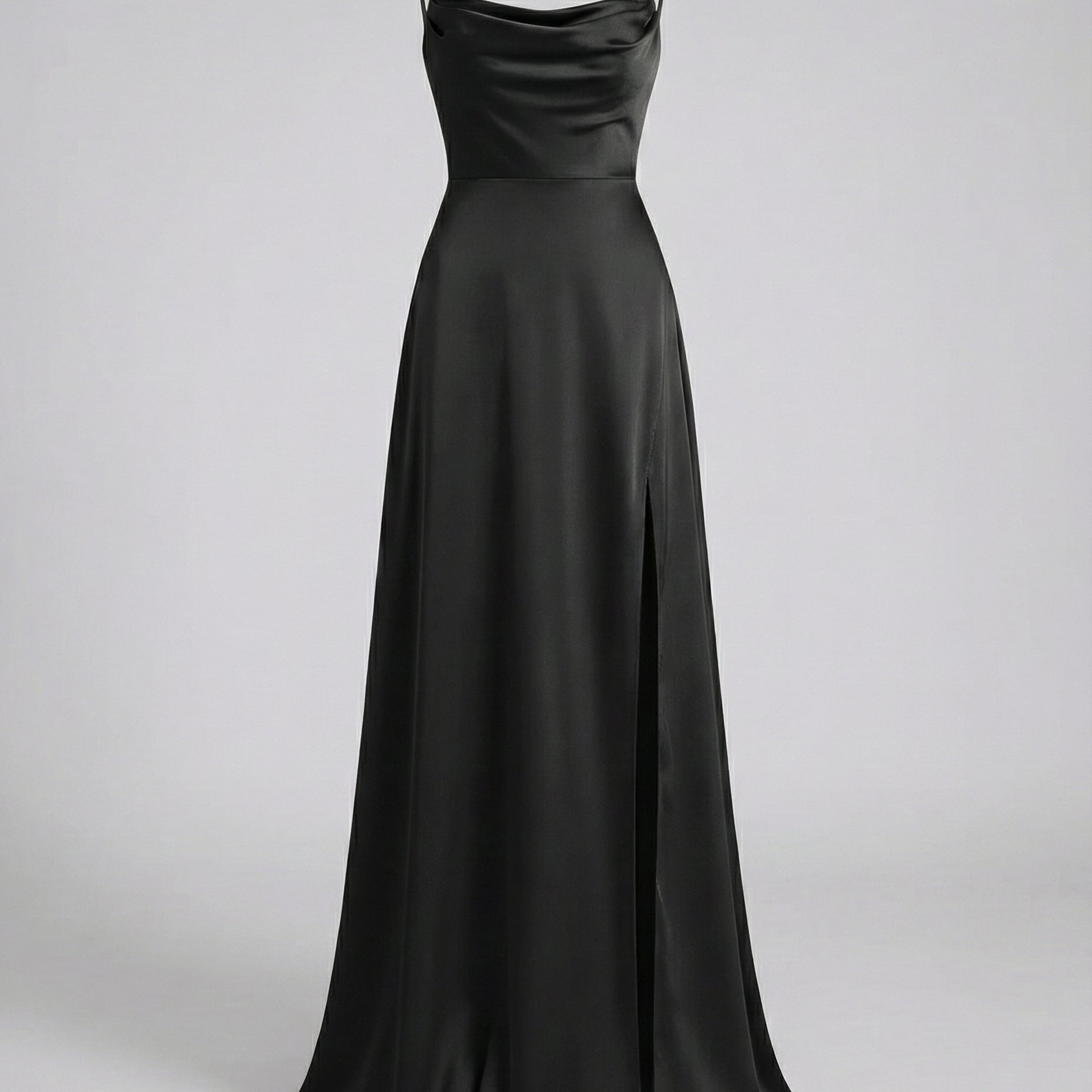 Lasairfhíona | Satin Cowl Neck Maxi Dress Spaghetti Straps Slit – Prom, Bridesmaid & Formal