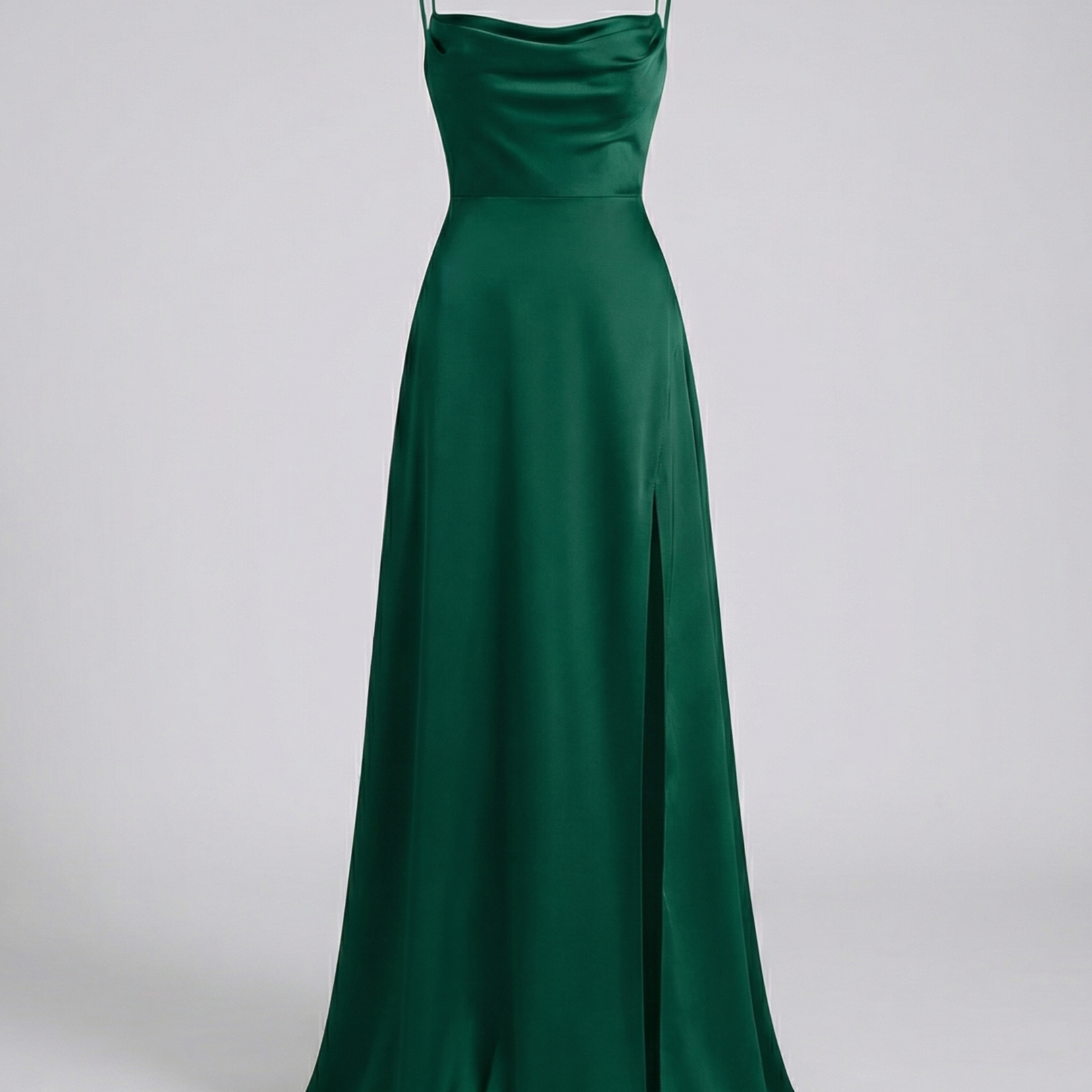 Lasairfhíona | Satin Cowl Neck Maxi Dress Spaghetti Straps Slit – Prom, Bridesmaid & Formal