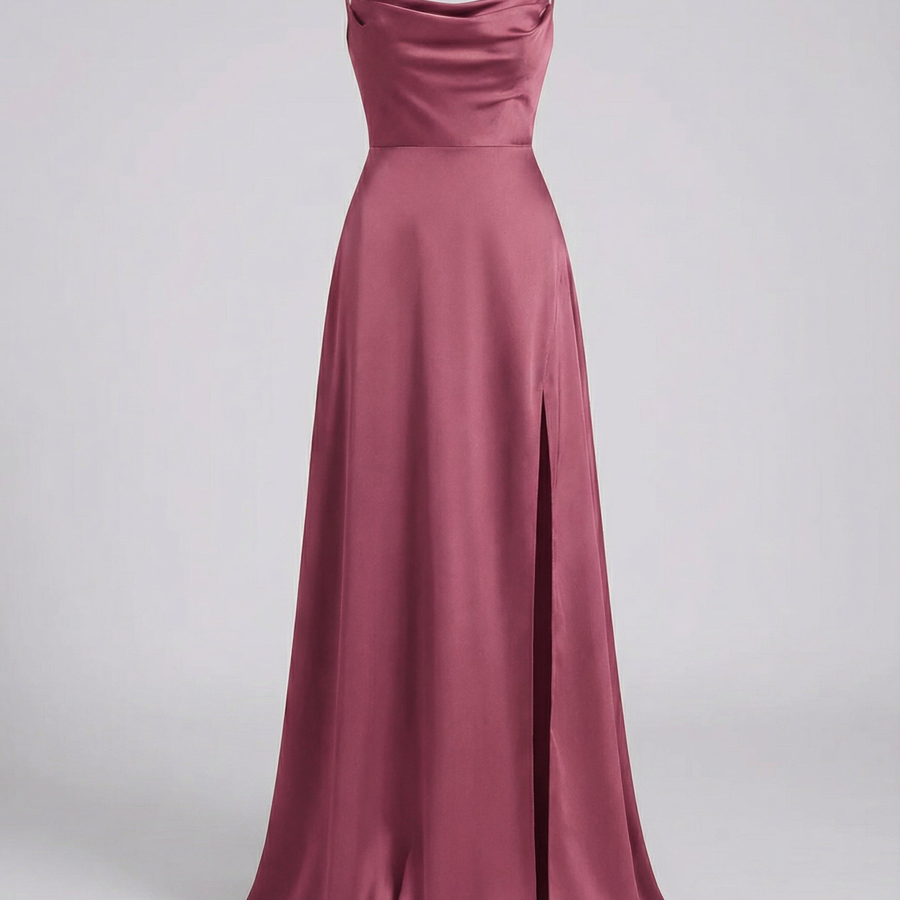 Lasairfhíona | Satin Cowl Neck Maxi Dress Spaghetti Straps Slit – Prom, Bridesmaid & Formal