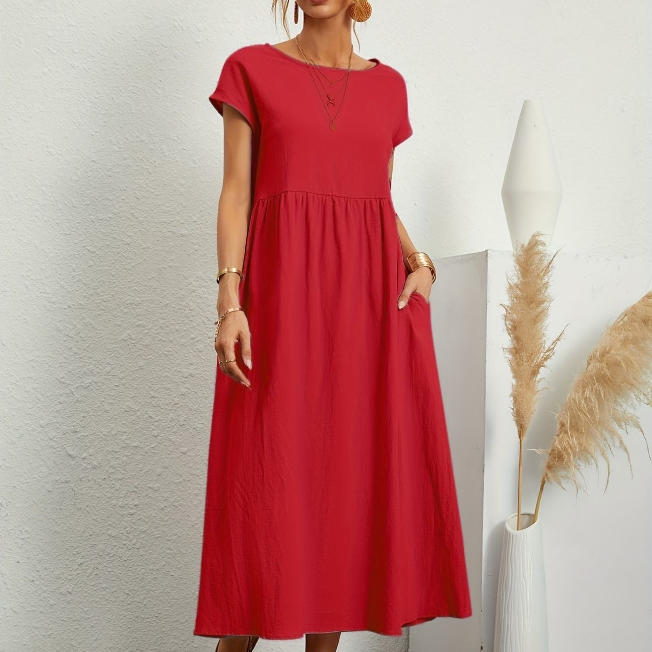 Bríd | Cotton Linen Maxi Dress Short Sleeve Pockets – Casual Summer & Everyday