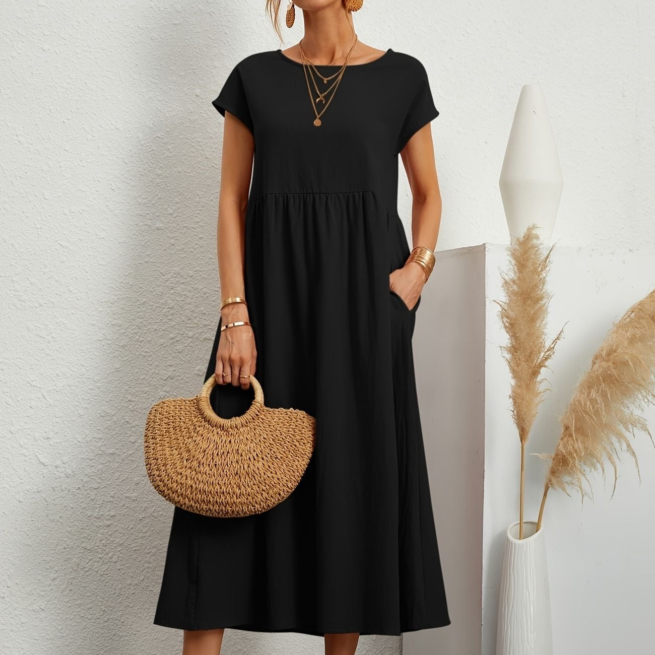 Bríd | Cotton Linen Maxi Dress Short Sleeve Pockets – Casual Summer & Everyday