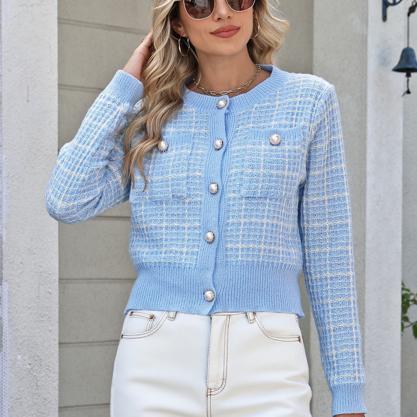 Adaline | Women's Tweed Cropped Cardigan with Pearl Buttons