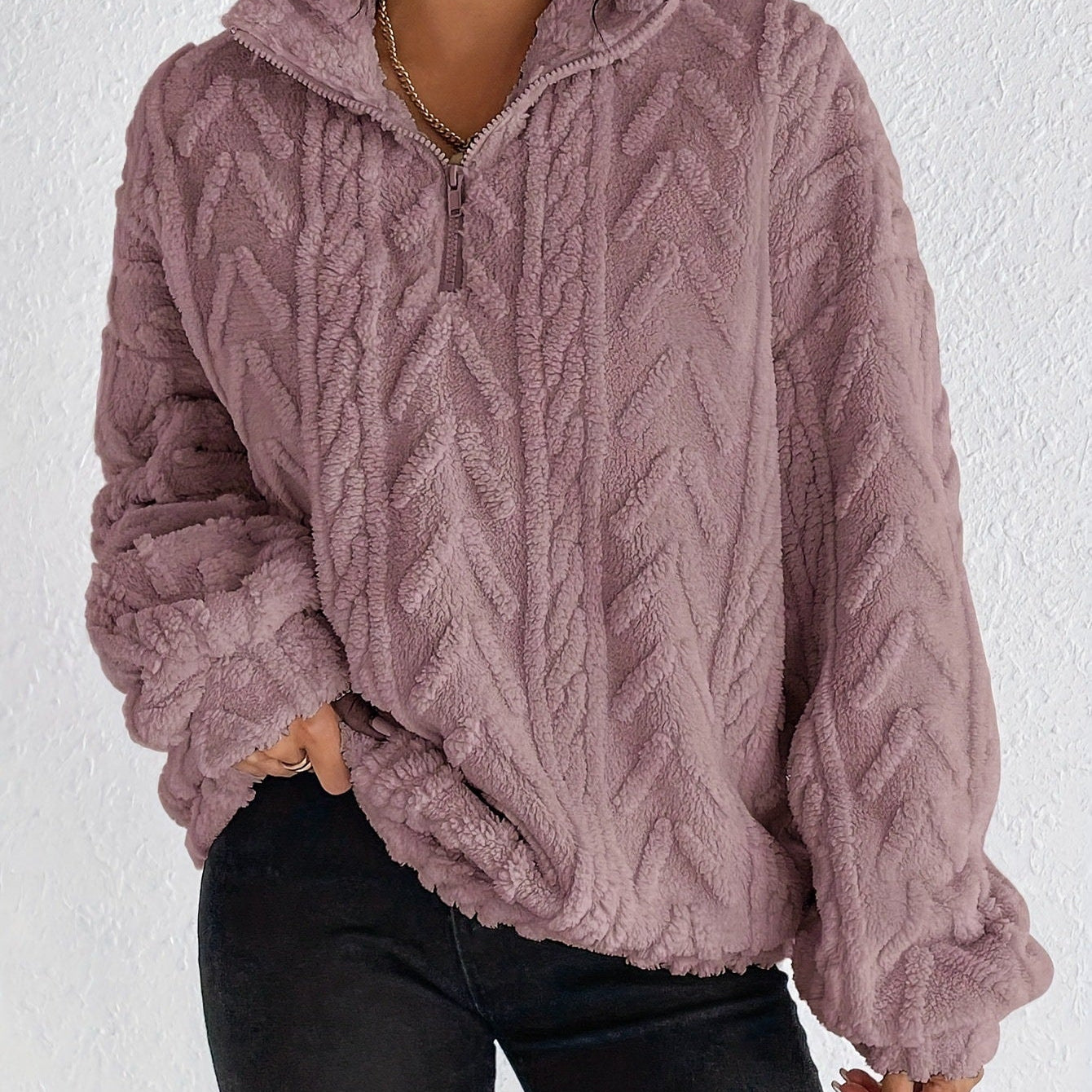 Helena | Women's Textured Chevron Sherpa Quarter-Zip Pullover