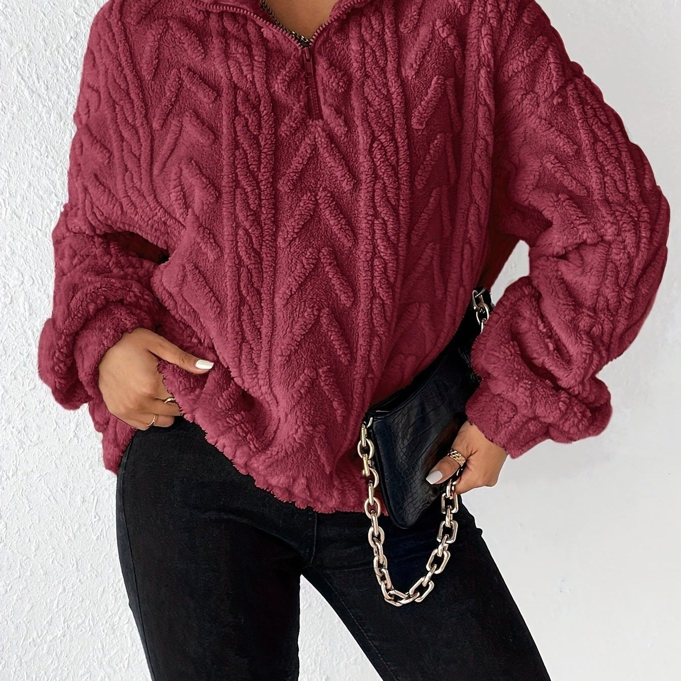 Helena | Women's Textured Chevron Sherpa Quarter-Zip Pullover