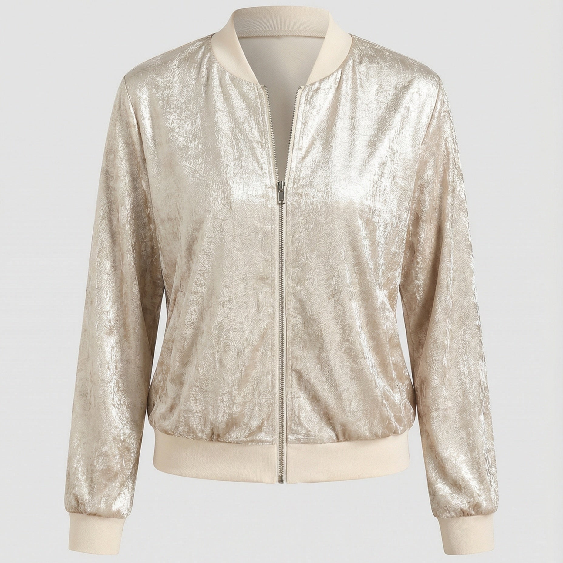 Camden | Shiny Bomber Jacket with Ribbed Trim